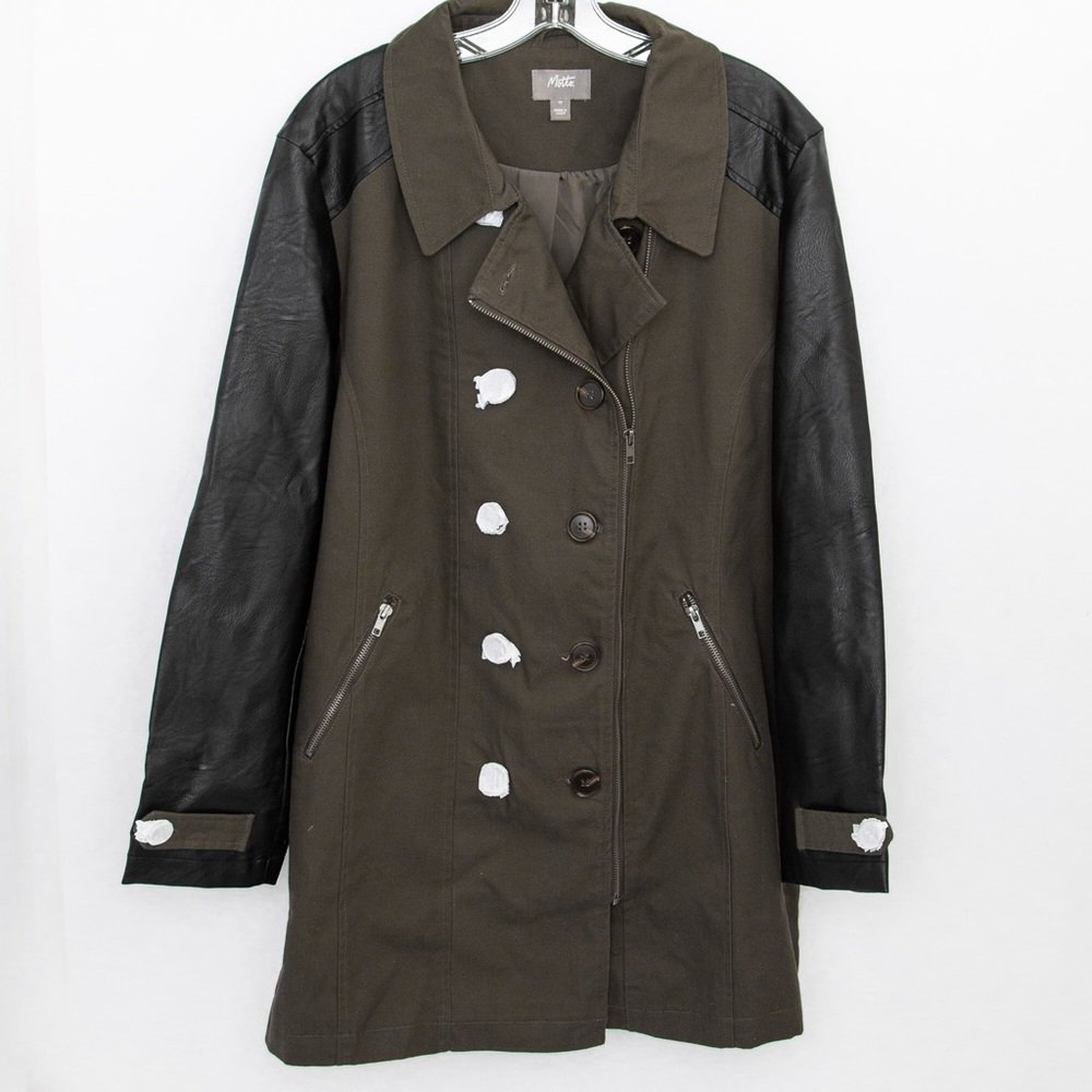 Trench coat with faux leather trim olive & black Motto 1X